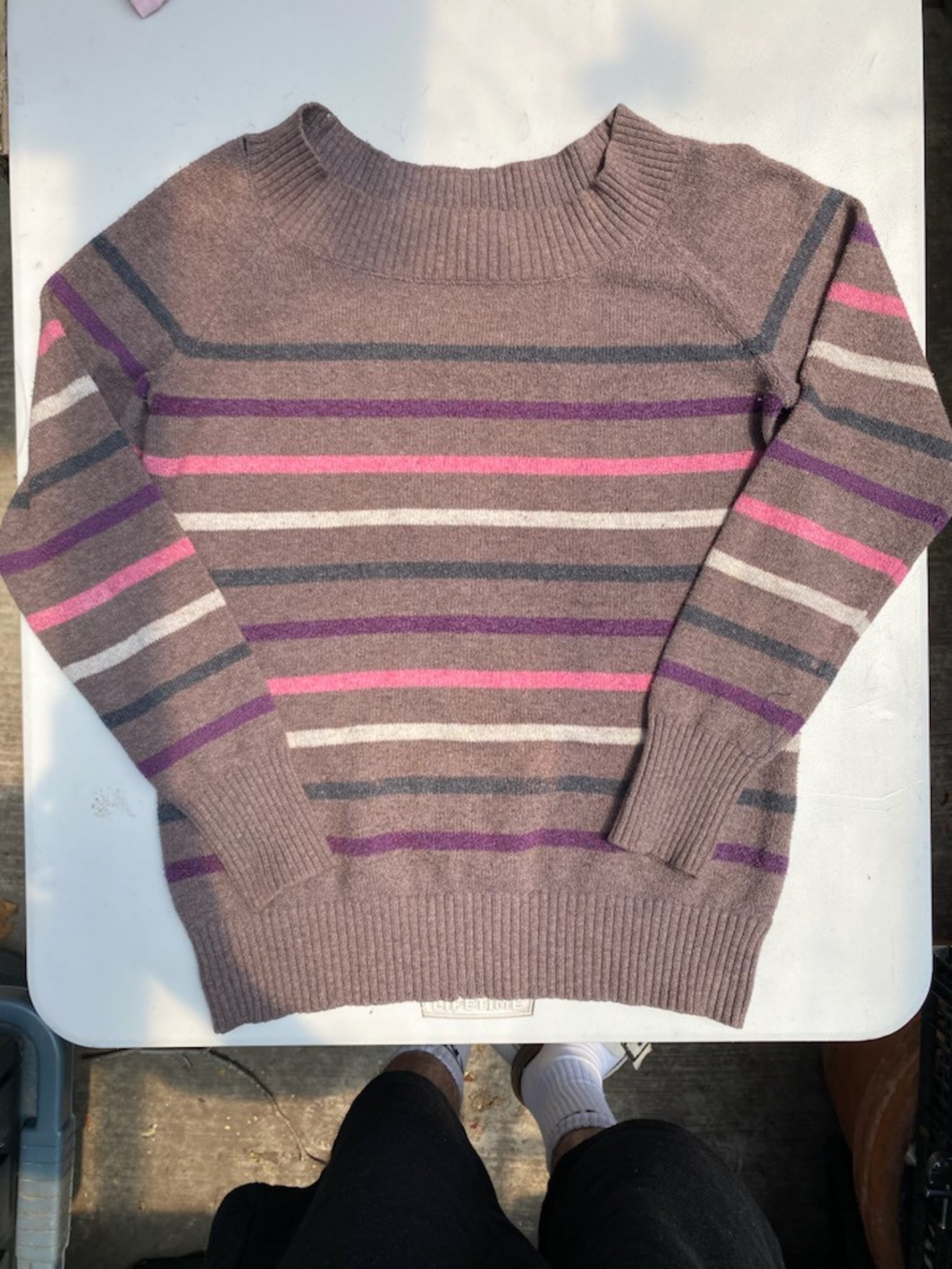 St. John's Bay Mauve Striped Crewneck Sweater with Pink and Purple Accents